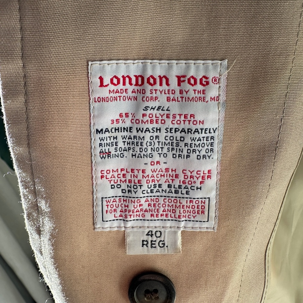 VTG 90s London Fog Unisex Trench Coat Zip In Thermal Liner 40Reg Streetwear Tan - Picture 6 of 14